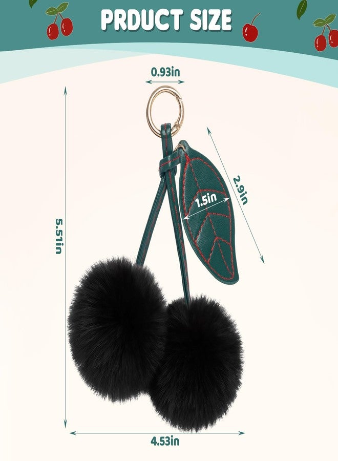 Clofiak Cherry Pom Pom Keychain, Fluffy Car Keychain Pompom Key Chains Charm for Handbags, Purses, Handbags for Women Girl (Black) - Image 2